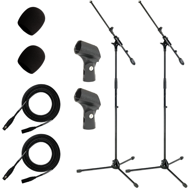 Tripod Mic Stand with 20 Foot Mic Cable (2 Pack)