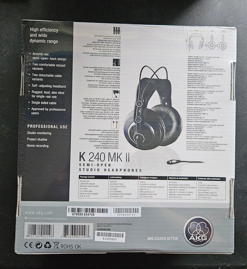 AKG K240 MKII | Professional Semi-Open Stereo Headphones - OPENED BOX