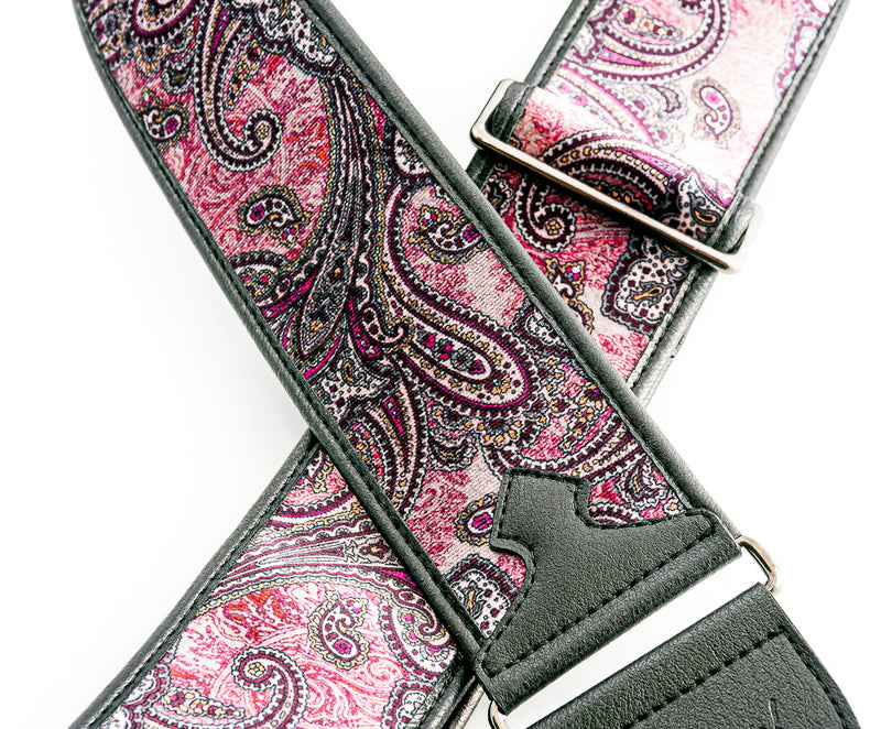 New Right On! Straps - Steady Talisman T-Paisley Velvet Burgundy | Guitar/Bass Strap | Extends up to 59"