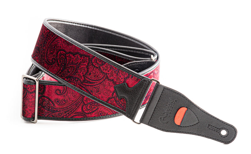 New Right On! Straps - Steady Talisman T-Paisley Velvet Red | Guitar/Bass Strap | Extends up to 59"