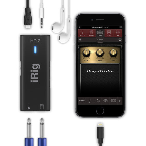 New IK Multimedia iRig HD 2 | 24-bit 96kHz Sample Rate! | Portable Guitar Interface for iOS, Mac and PC