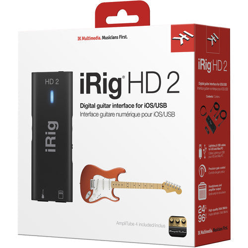 NEW IK Multimedia iRig HD 2 | 24 Bit / 96kHz Sample Rate | Guitar Interface for iOS, Mac and PC | Bundle