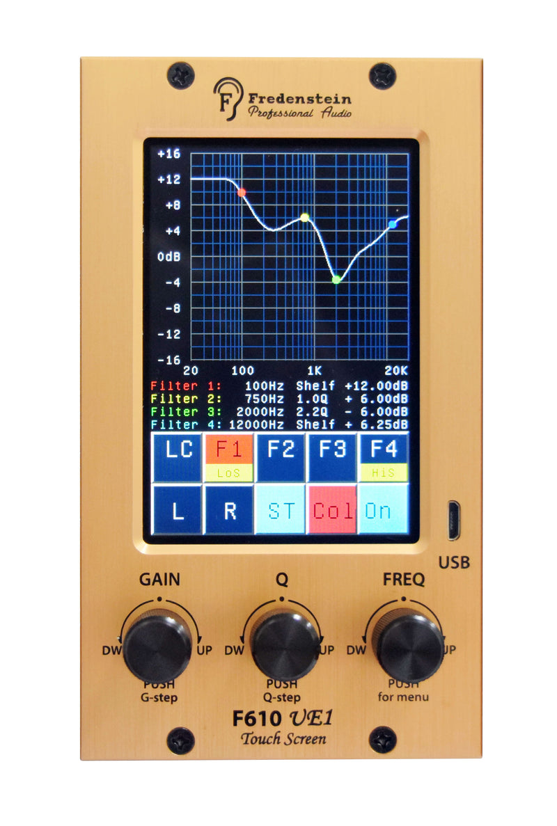 New Fredenstein F610 Equalizer - Touch Screen Enabled Digitally Controlled Stereo Analog Quad Band Equalizer And Dual Channel 30 Band Real Time Analyzer (RTA)  In A Double Wide 500 Series Cassette.