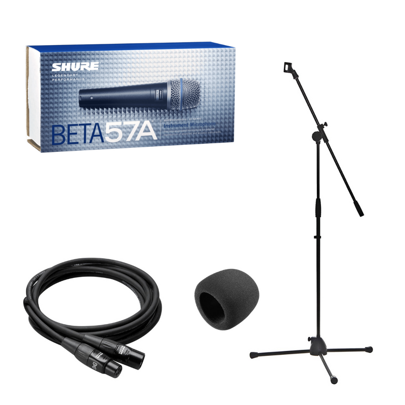 New Shure Beta 57A Dynamic Instrument Microphone Mic Bundle (Stand, Cable & Microphone)