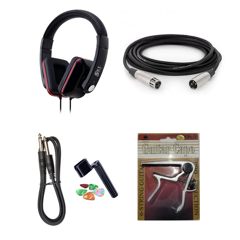 New Sky USA Accessories Bundle - Capo, Cables, Picks and Headphones!