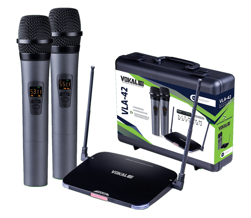 New Vokal Professional VLA-42 UHF Dual Handheld Wireless Microphone System