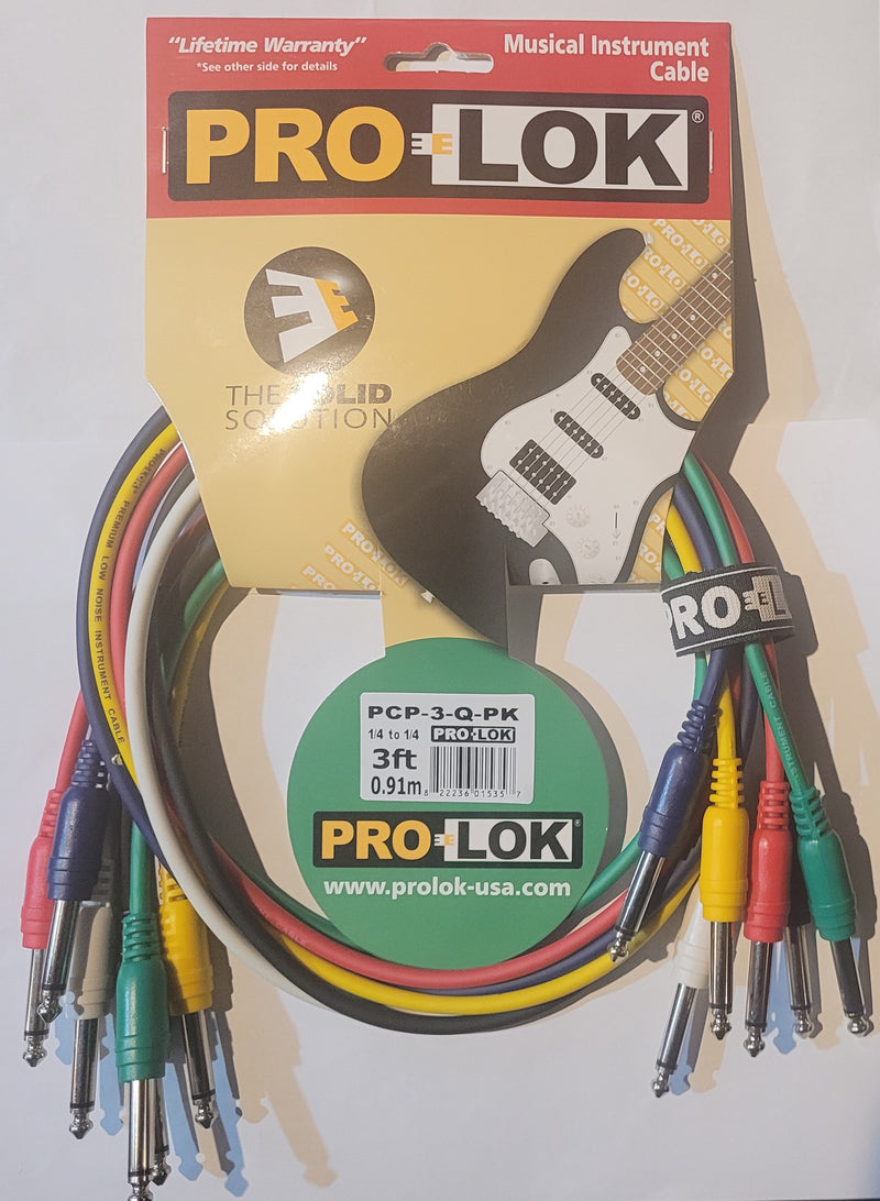 New Pro-Lok Multi Color Patch Cables  (6) x 3 Ft- Great for Pedalboards and Patchbays!